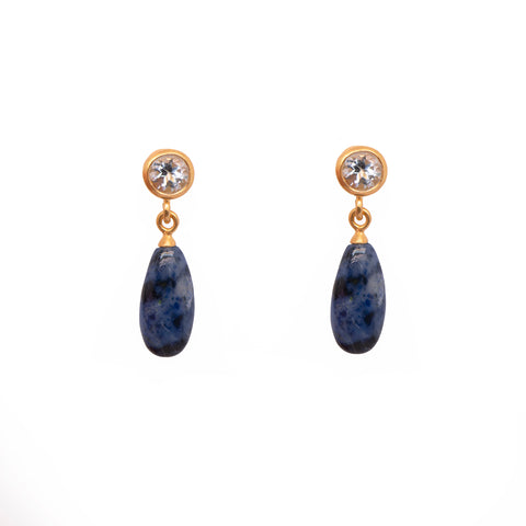 Stud Drop Topaz And Dumortierite Earrings 24K Fair Trade Gold Vermeil