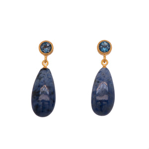 Stud Drop London Blue Topaz  and Dumortierite Earrings 24K Fair Trade Gold Vermeil
