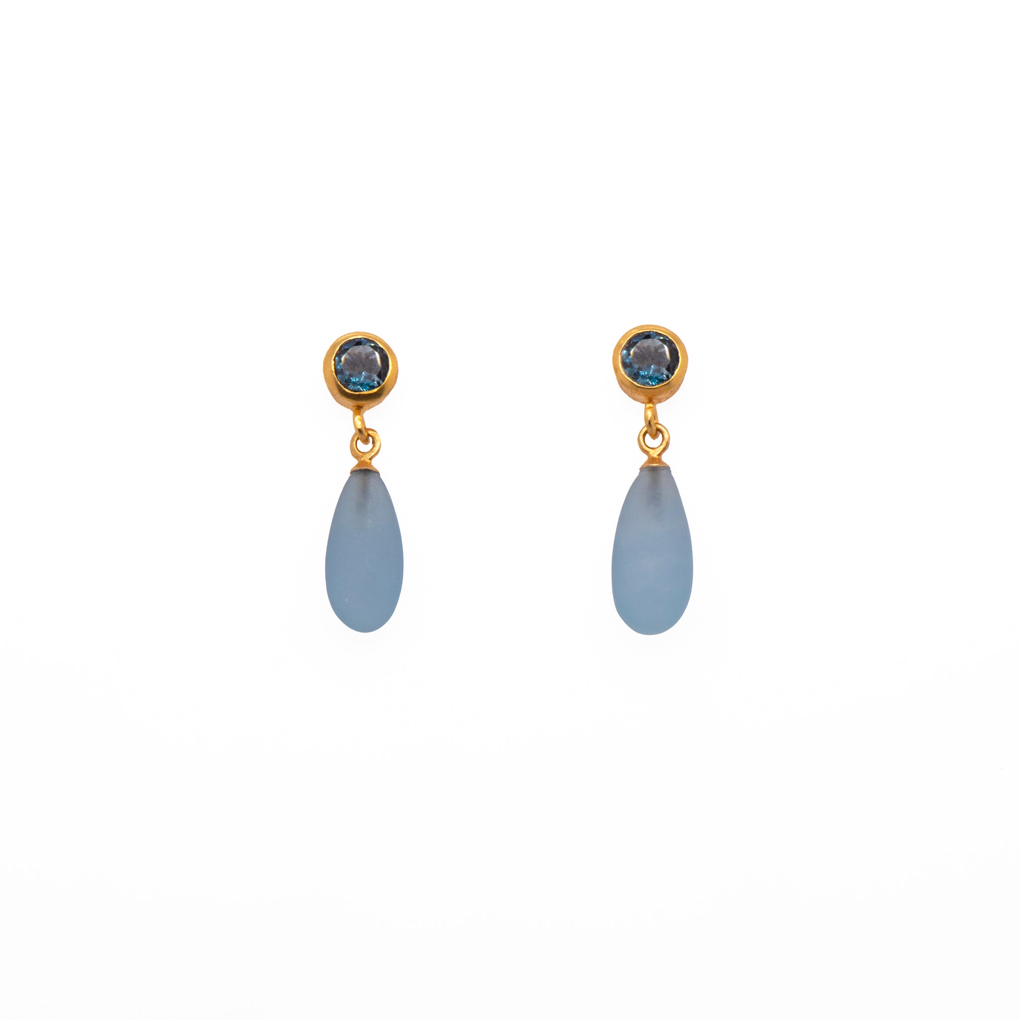 London Blue Topaz and aquamarine Earrings 5mm 24K Fair Trade Gold Vermeil