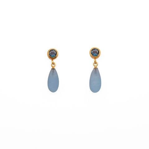 Stud Drop London Blue Topaz and Aquamarine Earrings 24K Fair Trade Gold Vermeil