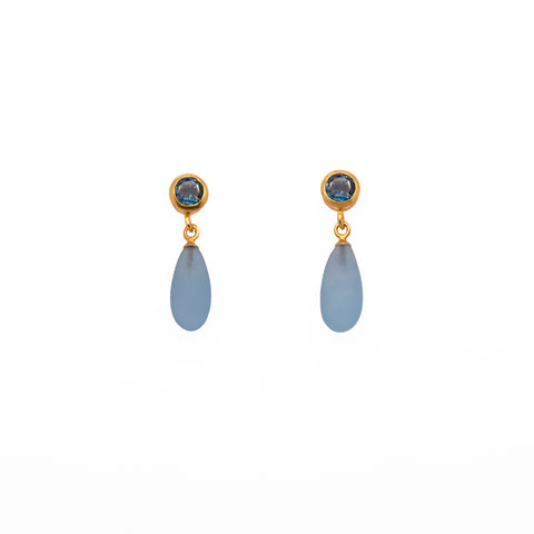 London Blue Topaz and aquamarine Earrings 5mm 24K Fair Trade Gold Vermeil