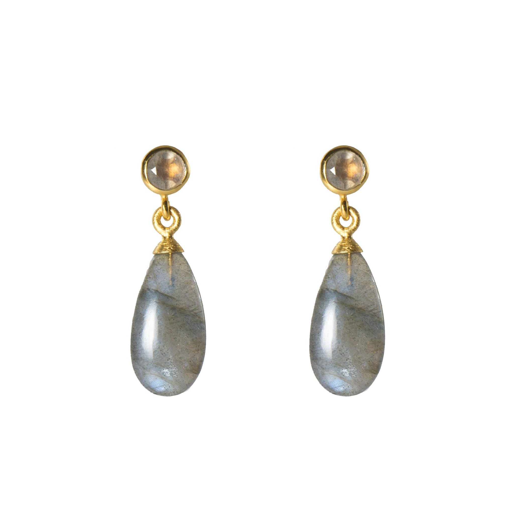 FACETED LABRADORITE AND POLISHED LABRADORITE EARRINGS FAIR TRADE 24K GOLD VERMEIL - Joyla Jewelry