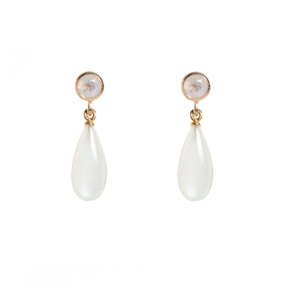 FACETED RAINBOW MOONSTONE AND POLISHED RAINBOW MOONSTONE EARRINGS FAIR TRADE 24K GOLD VERMEIL - Joyla Jewelry