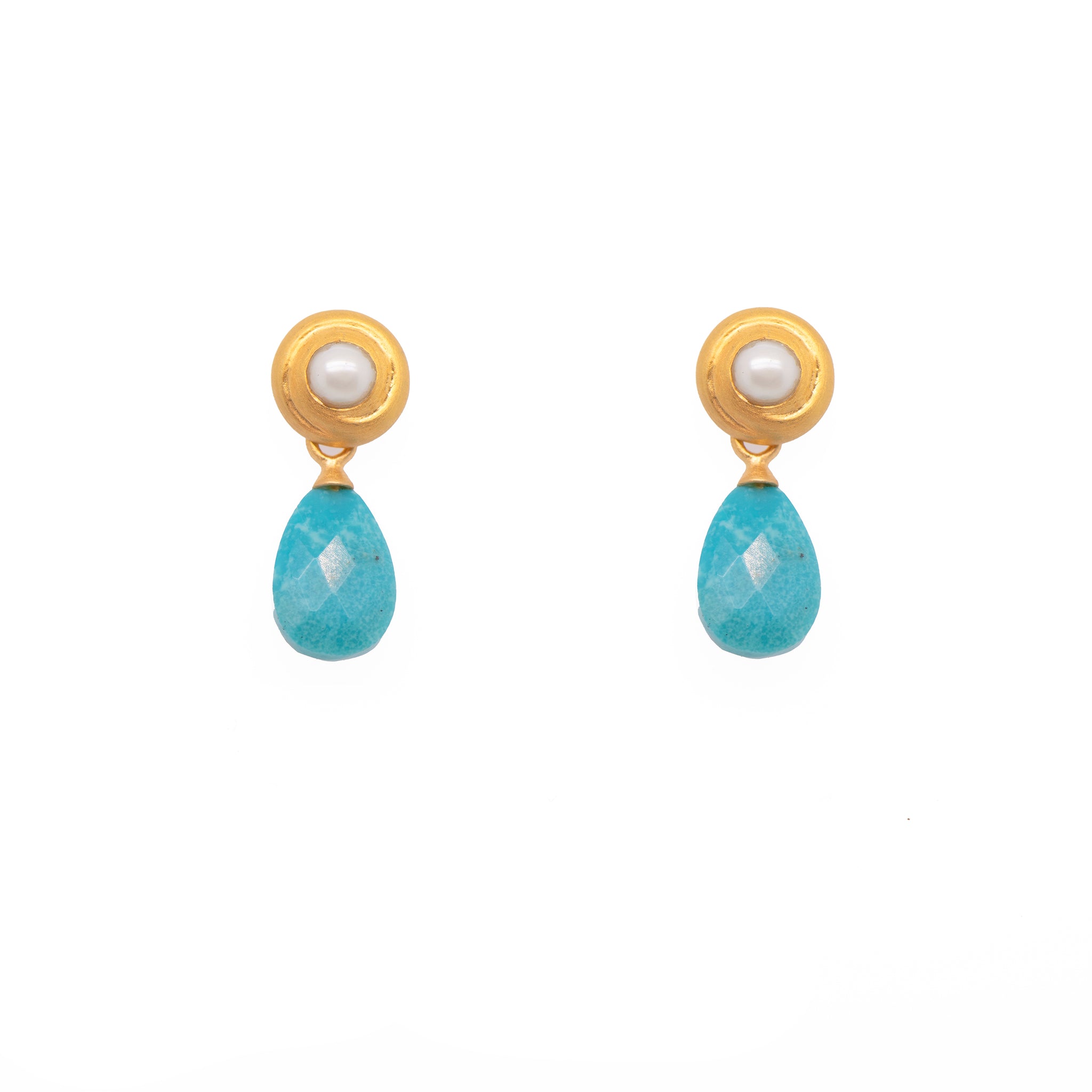 Turquoise Drop Pearl Earrings With Swirl 24K Fair Trade Gold Vermeil