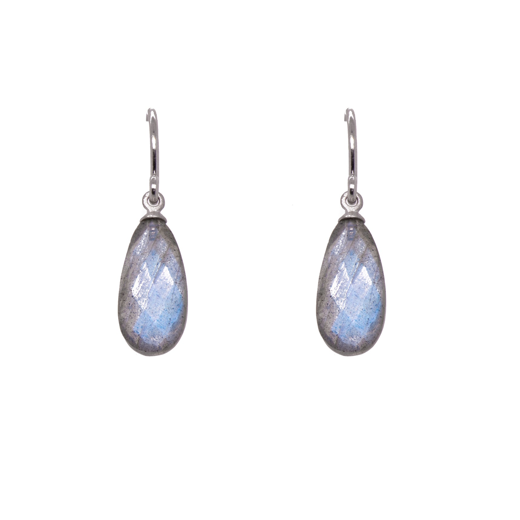 Labradorite Faceted Joyful Signature Wire Earrings Silver Rhodium Plated