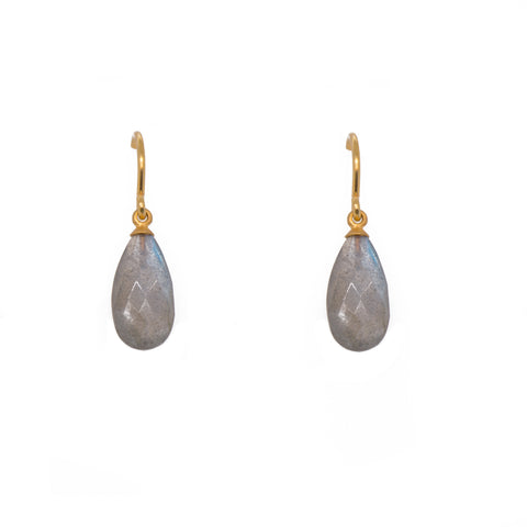 Labradorite Faceted Drop Stone Joyla Signature Wire Earrings 24K Gold Vermeil