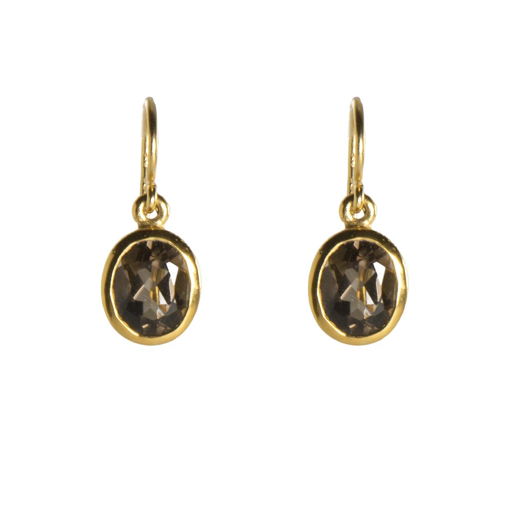 SMOKY QUARTZ EARRINGS FAIR TRADE 24K GOLD VERMEIL - Joyla Jewelry