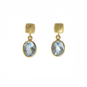 CUBE OVAL BLUE TOPAZ EARRINGS FAIR TRADE 24K GOLD VERMEIL - Joyla Jewelry