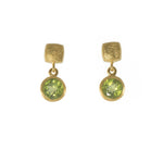 Load image into Gallery viewer, CUBE ROUND PERIDOT EARRINGS FAIR TRADE 24K GOLD VERMEIL - Joyla Jewelry
