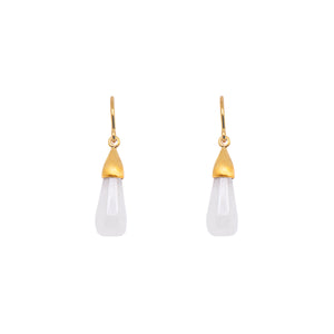 Rainbow Moonstone Cabochon Drop Earrings Fair Trade 24K Gold Vermeil