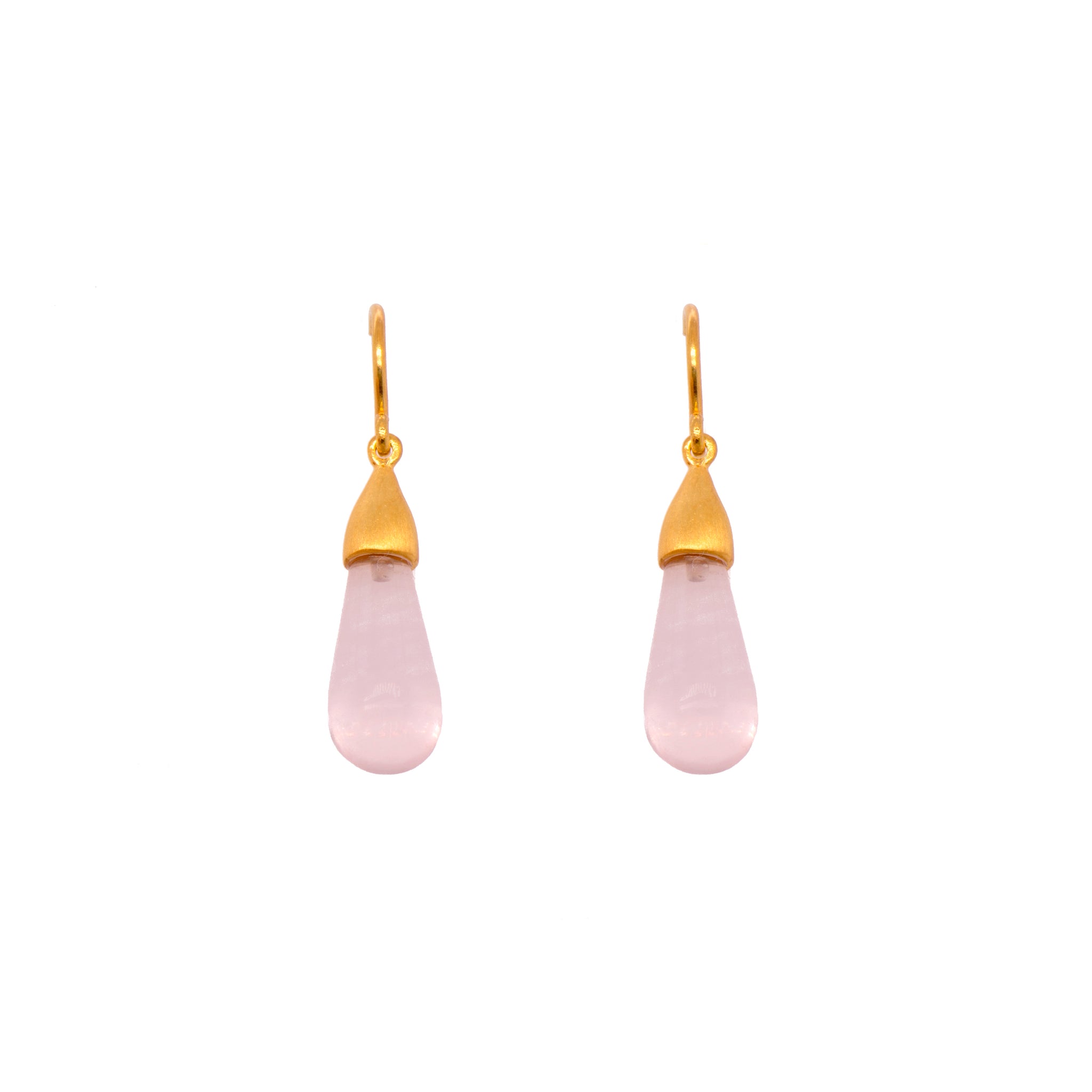 Cabochon Rose Quartz Drop Earrings 24K Fair Trade Gold Vermeil