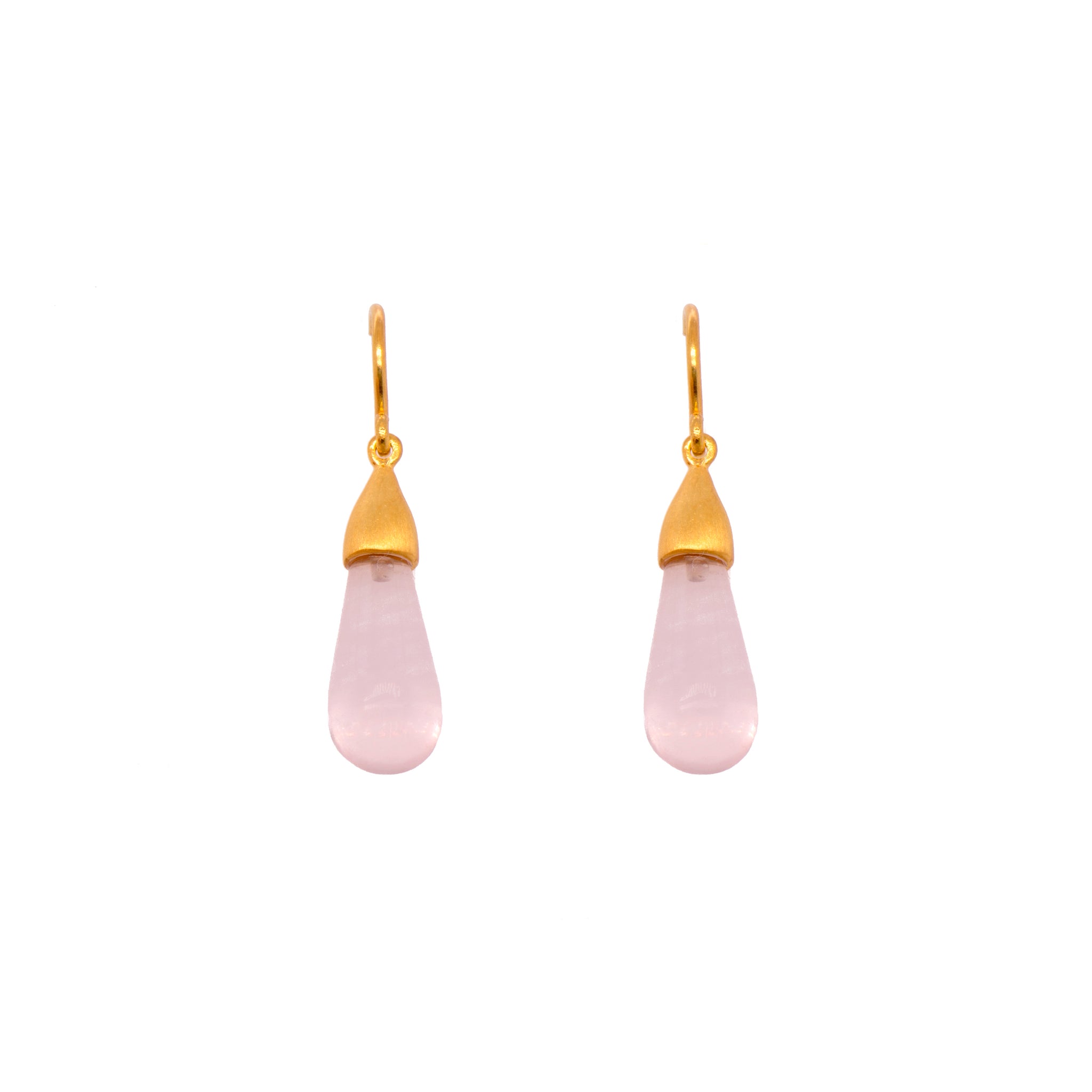 Rose Quartz Cabochon  Drop Earrings Fair Trade 24K Gold Vermeil