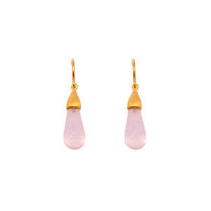 Cabochon Rose Quartz Drop Earrings 24K Fair Trade Gold Vermeil