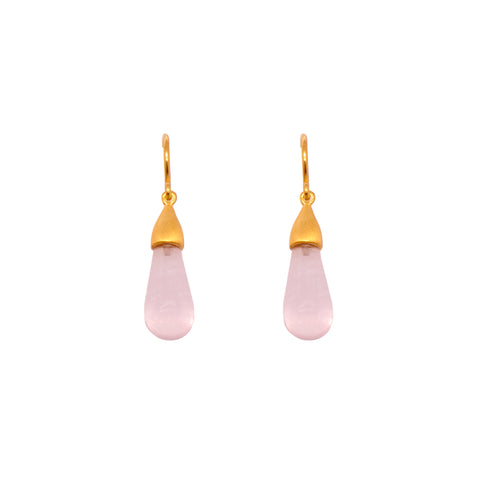 Rose Quartz Cabochon  Drop Earrings Fair Trade 24K Gold Vermeil