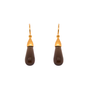 Smoky Quartz Cabochon Drop Earrings Fair Trade 24K Gold Vermeil