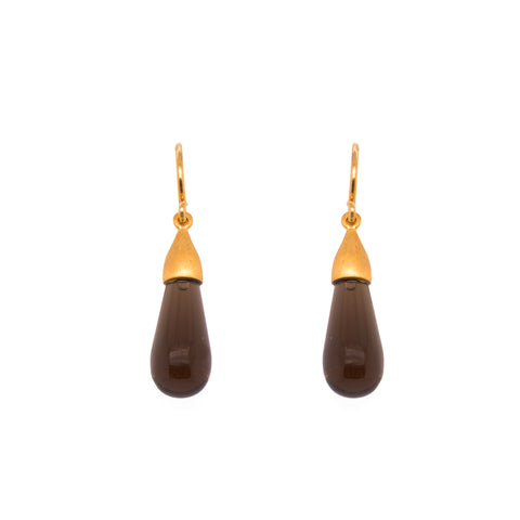 Smoky Quartz Cabochon Drop Earrings Fair Trade 24K Gold Vermeil