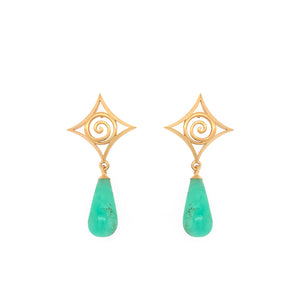Chrysoprase Cabochon Drop Gratitude Spiral Post Earrings  24k Gold Vermeil