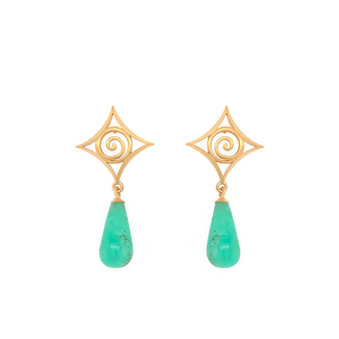 Gratitude Cabochon Drop Chrysoprase Post Earrings 24K Gold Vermeil