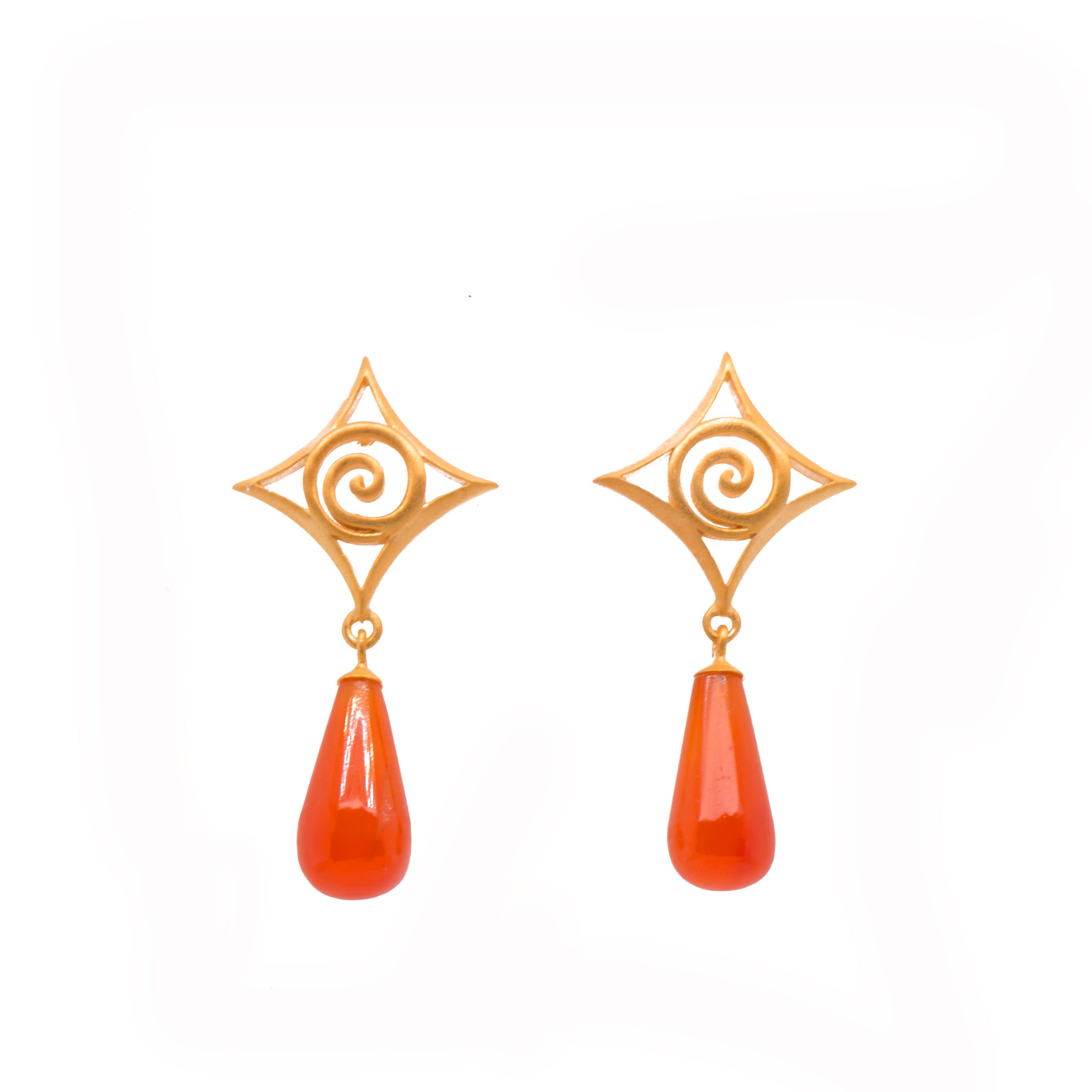 Gratitude Cabochon Drop Carnelian Wire Earrings 24K Gold Vermeil