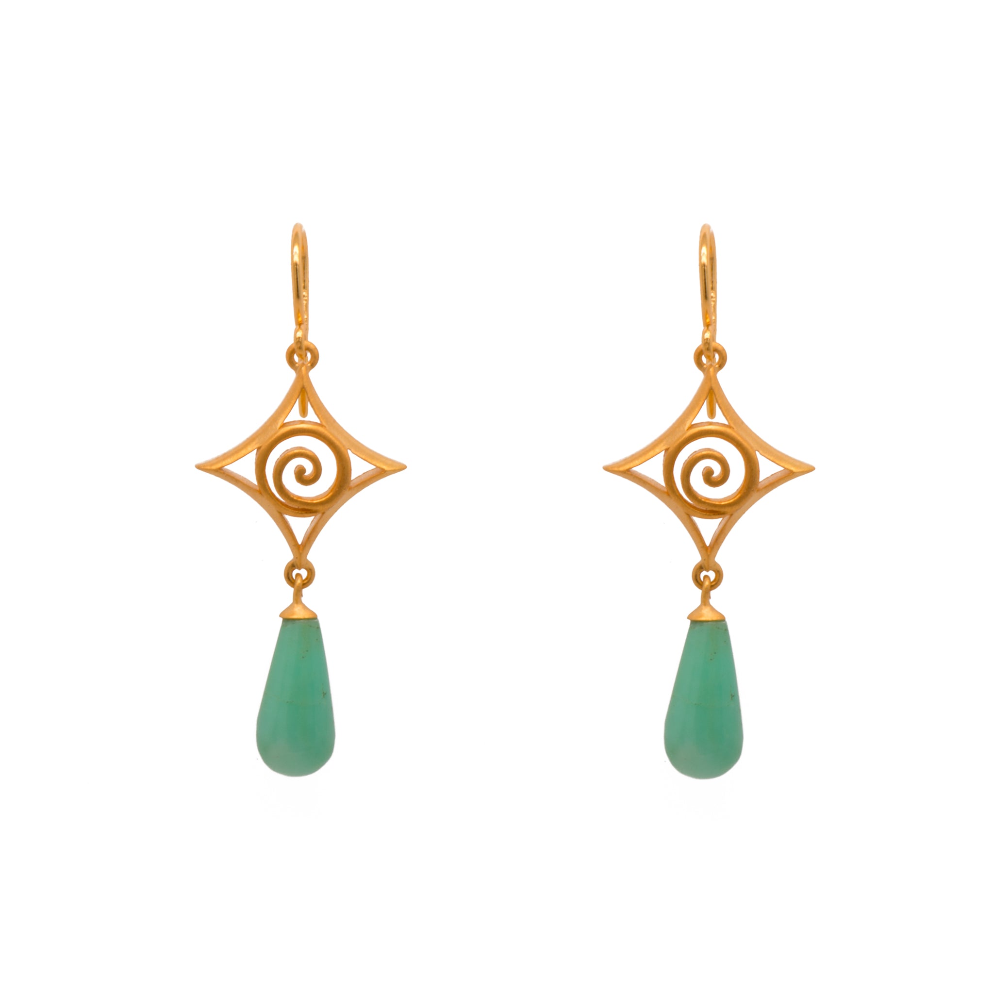 Chrysoprase Cabochon Drop Gratitude Spiral Earrings