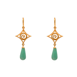 Gratitude Cabochon Drop Chrysoprase Wire Earrings 24K Gold Vermeil