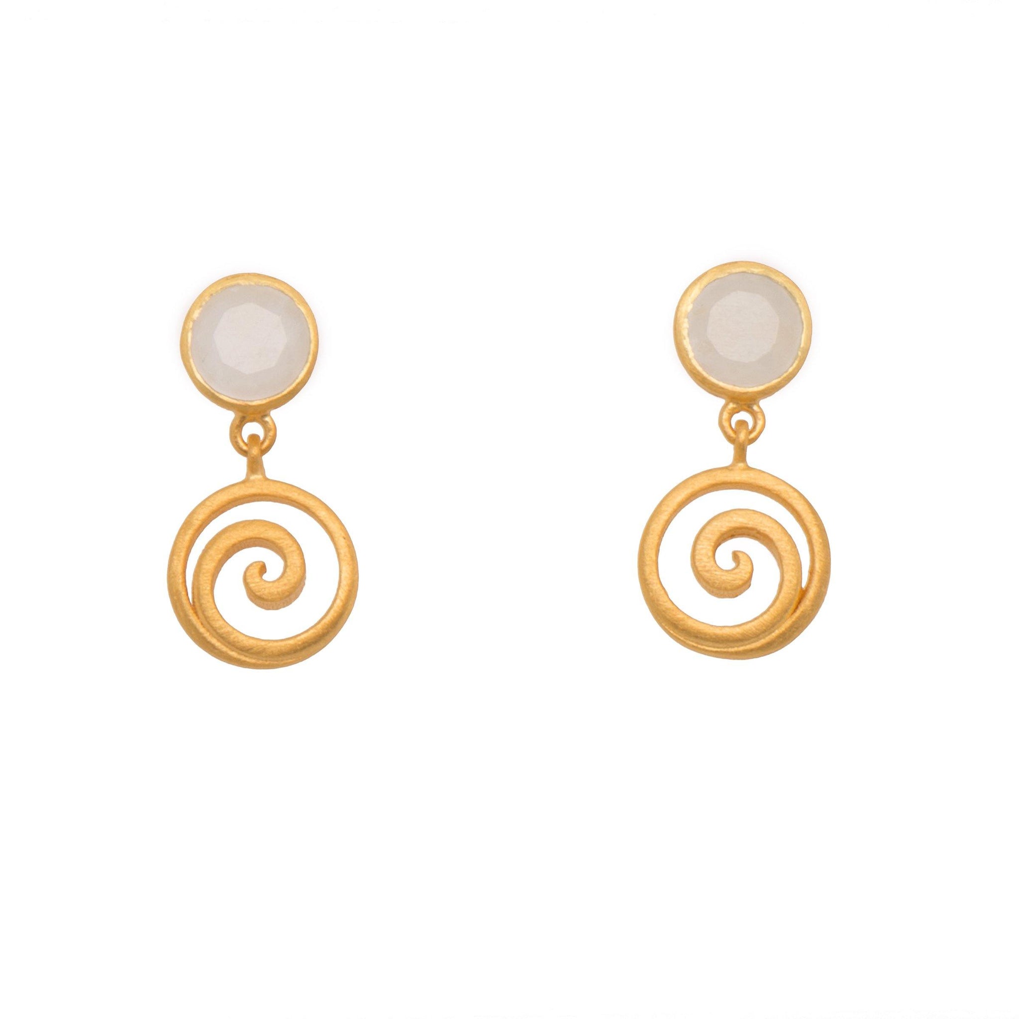 GRATITUDE SWIRL RAINBOW MOONSTONE EARRINGS 24K GOLD VERMEIL - Joyla Jewelry