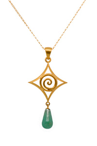 Chrysoprase Cabochon Drop Gratitude Spiral Pendant With  24k Fair Trade Gold Vermeil Chain