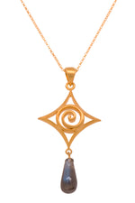 Load image into Gallery viewer, Gratitude Spiral Cabochon Drop Labradorite Pendant Necklace 24K Gold Vermeil
