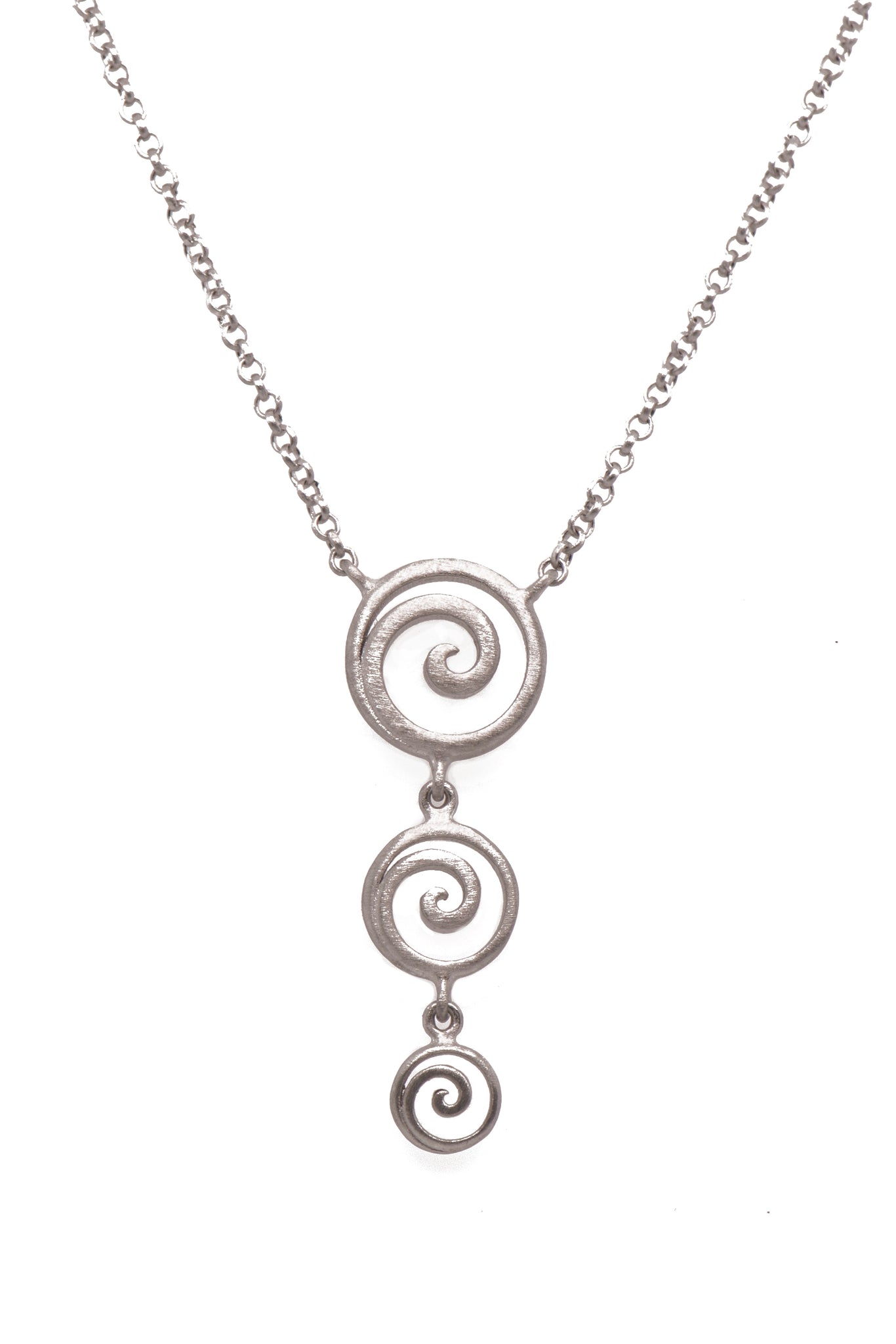 Silver Rhodium Gratitude 3 Swirl Necklace Open