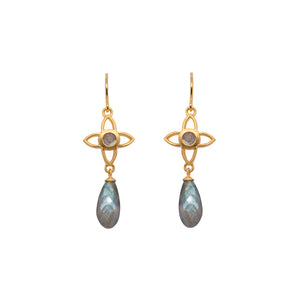 Labradorite Joy Flower Earrings 15MM Drop 24K Gold Vermeil