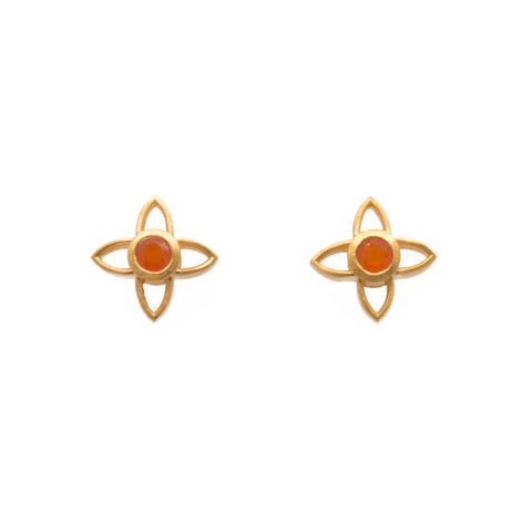 JOY FLOWER EARRINGS 15MM CARNELIAN POST 24K GOLD VERMEIL - Joyla Jewelry