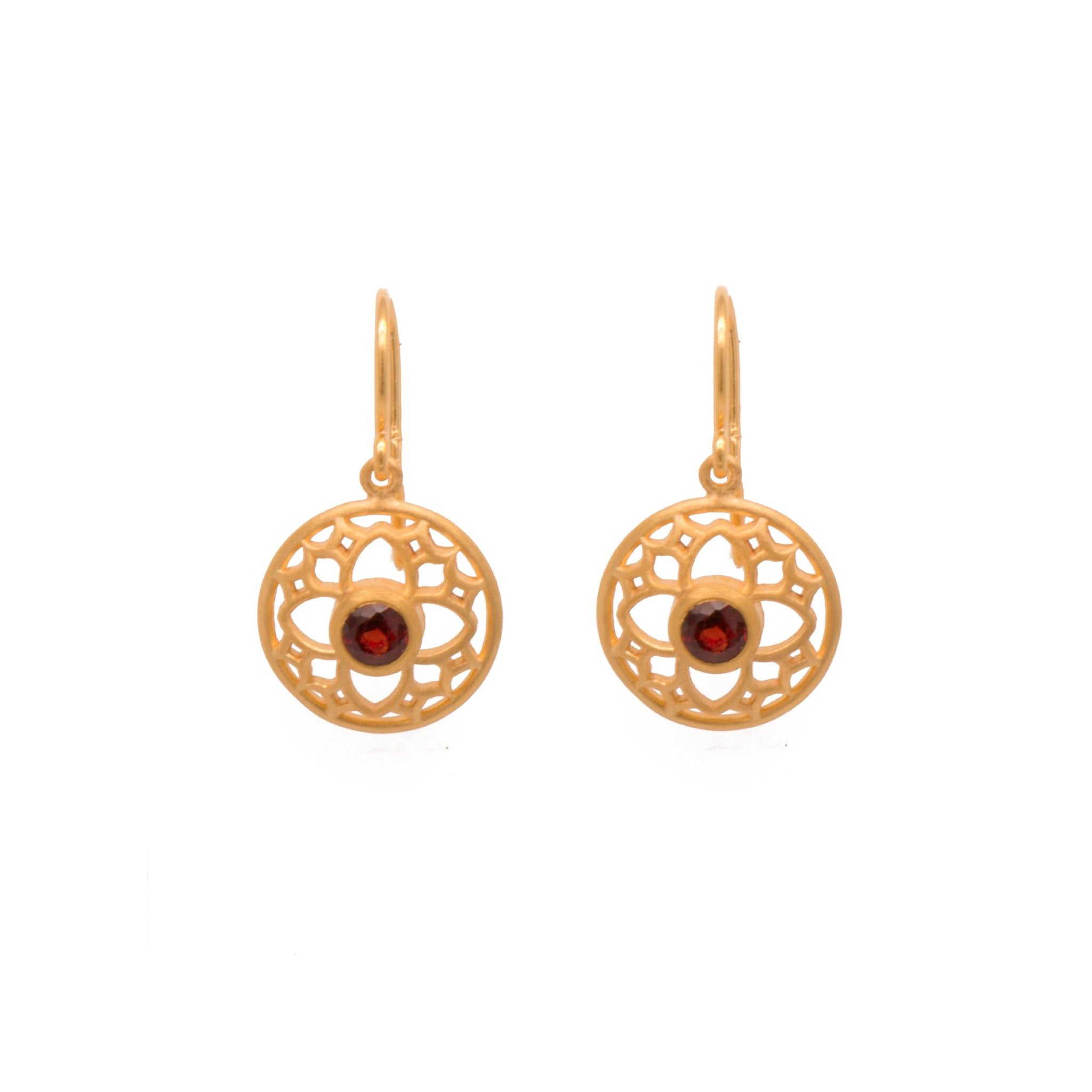 JOYFUL CIRCLE EARRINGS GARNET WIRE 24K GOLD VERMEIL - Joyla Jewelry