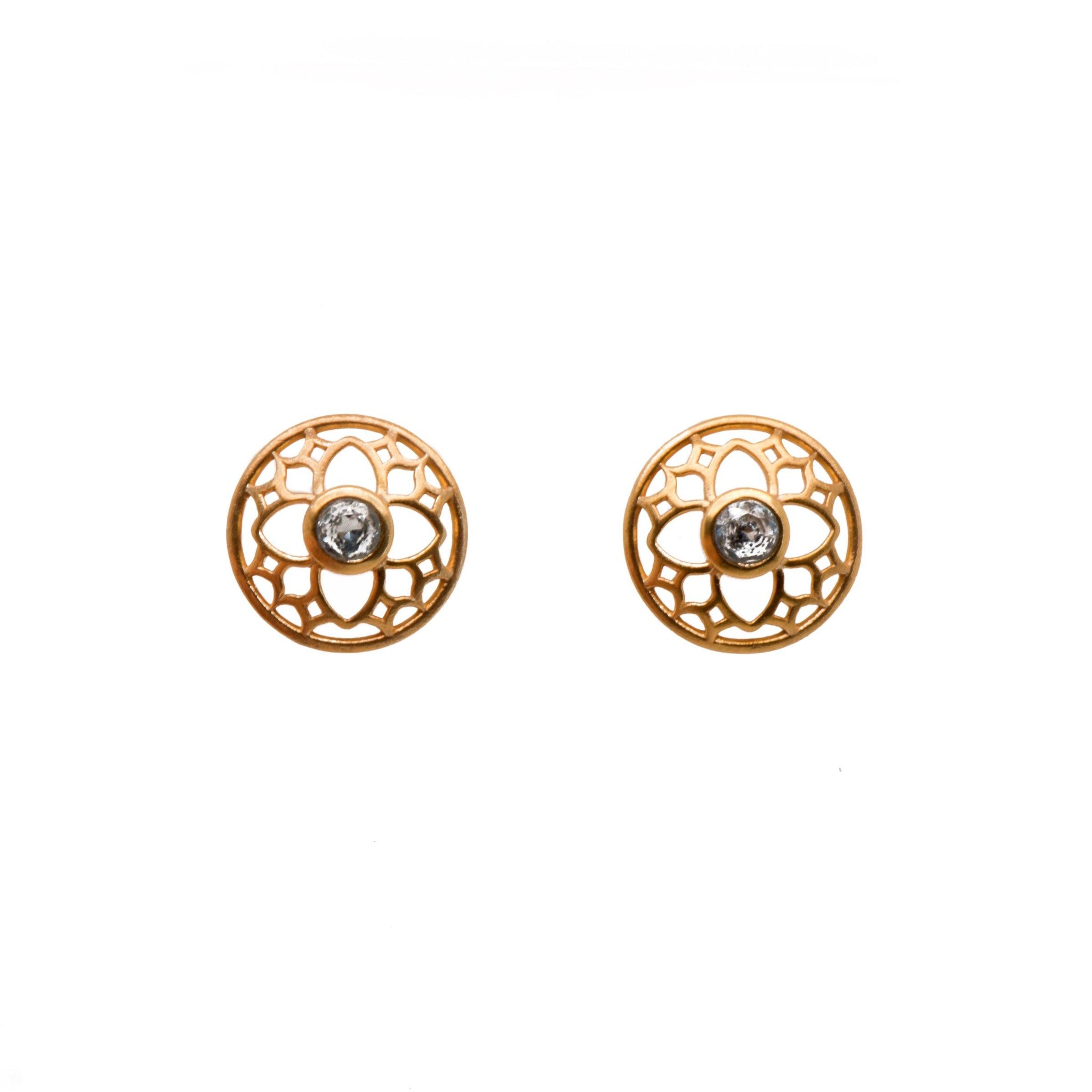 JOYFUL CIRCLE EARRINGS BLUE TOPAZ POST 24K GOLD VERMEIL - Joyla Jewelry
