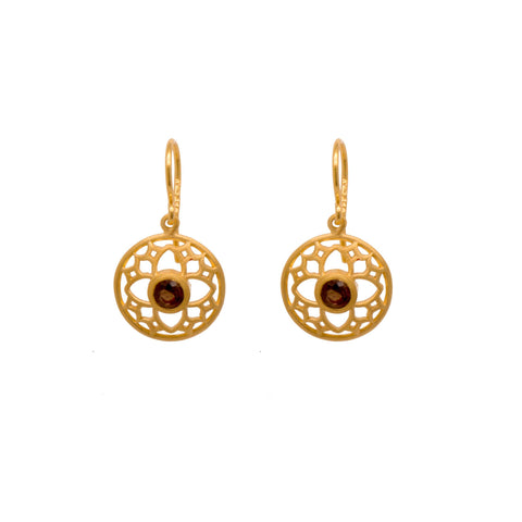 JOYFUL CIRCLE EARRINGS SMOKEY QUARTZ WIRE 24K GOLD VERMEIL - Joyla Jewelry