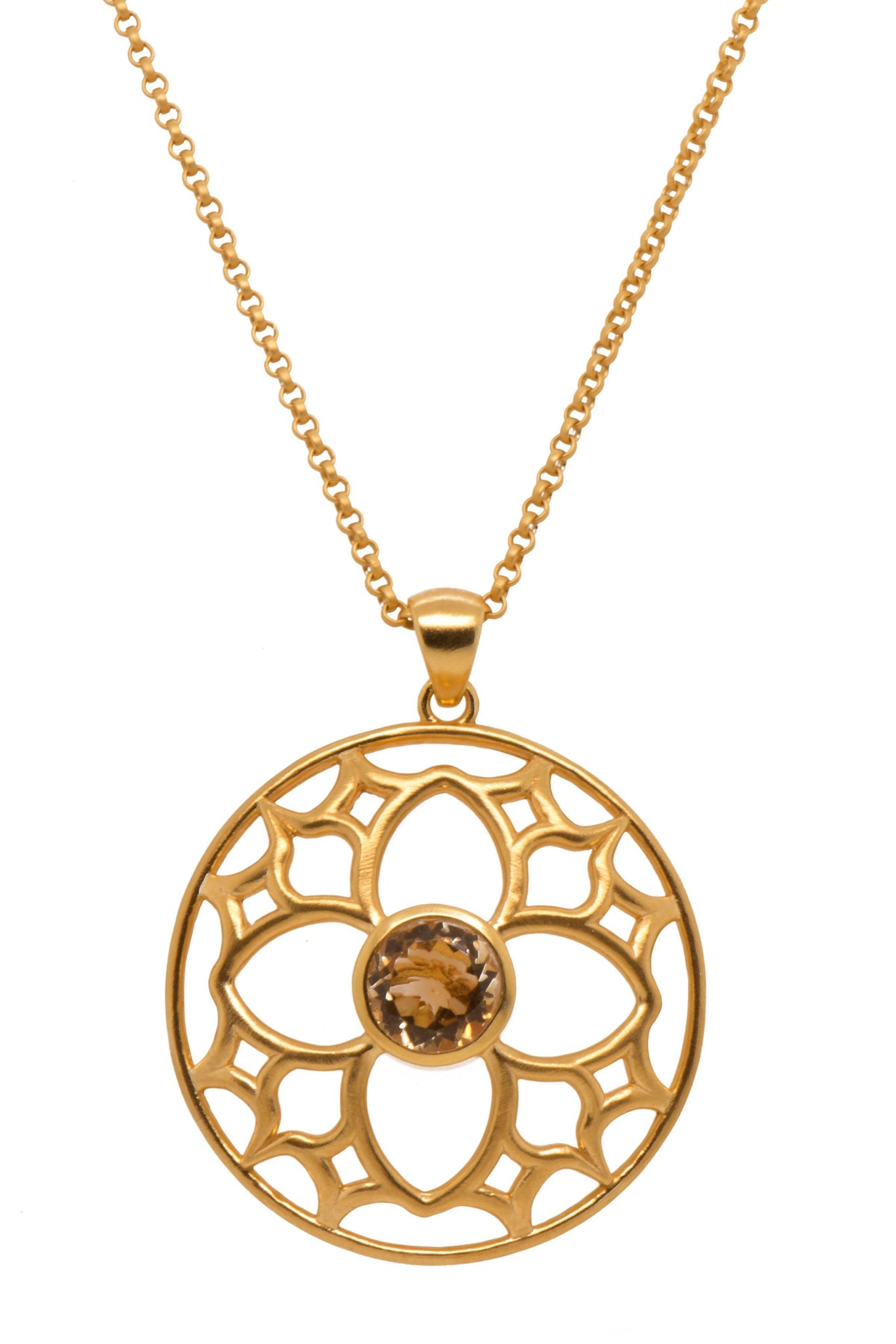 JOYFUL CIRCLE PENDANT 40MM CITRINE 24K GOLD VERMEIL - Joyla Jewelry