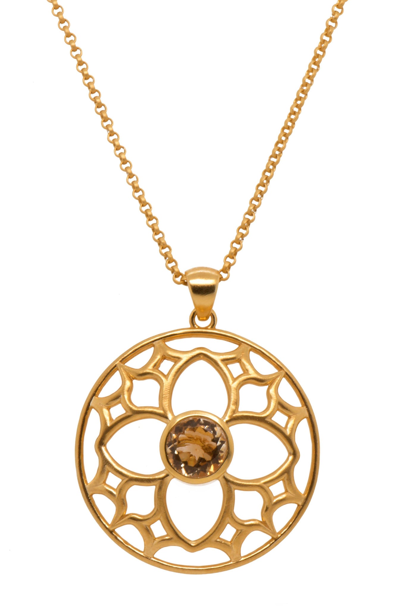 JOYFUL CIRCLE PENDANT 40MM CITRINE 24K GOLD VERMEIL - Joyla Jewelry