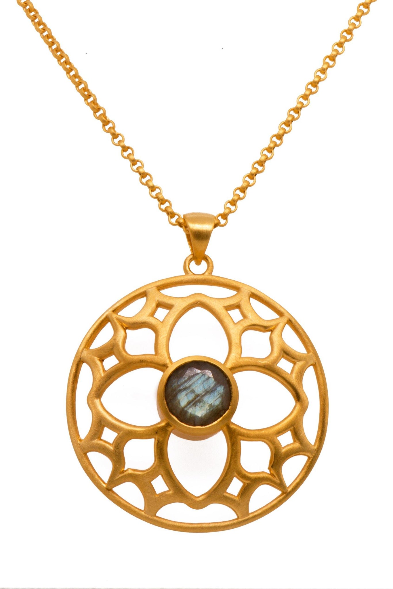 JOYFUL CIRCLE PENDANT 40MM LABRODORITE 24K GOLD VERMEIL - Joyla Jewelry