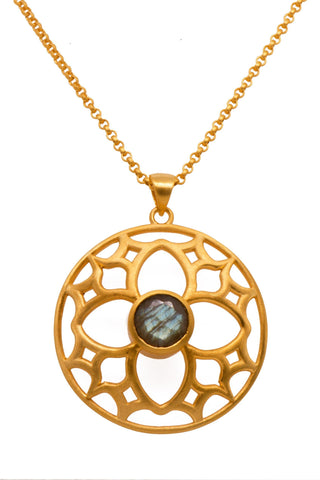JOYFUL CIRCLE PENDANT 40MM LABRODORITE 24K GOLD VERMEIL - Joyla Jewelry