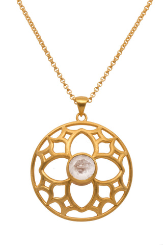 JOYFUL CIRCLE PENDANT 40MM RAINBOW MOONSTONE 24K GOLD VERMEIL - Joyla Jewelry