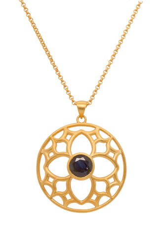 JOYFUL CIRCLE PENDANT 40MM SMOKY QUARTZ 24K GOLD VERMEIL - Joyla Jewelry