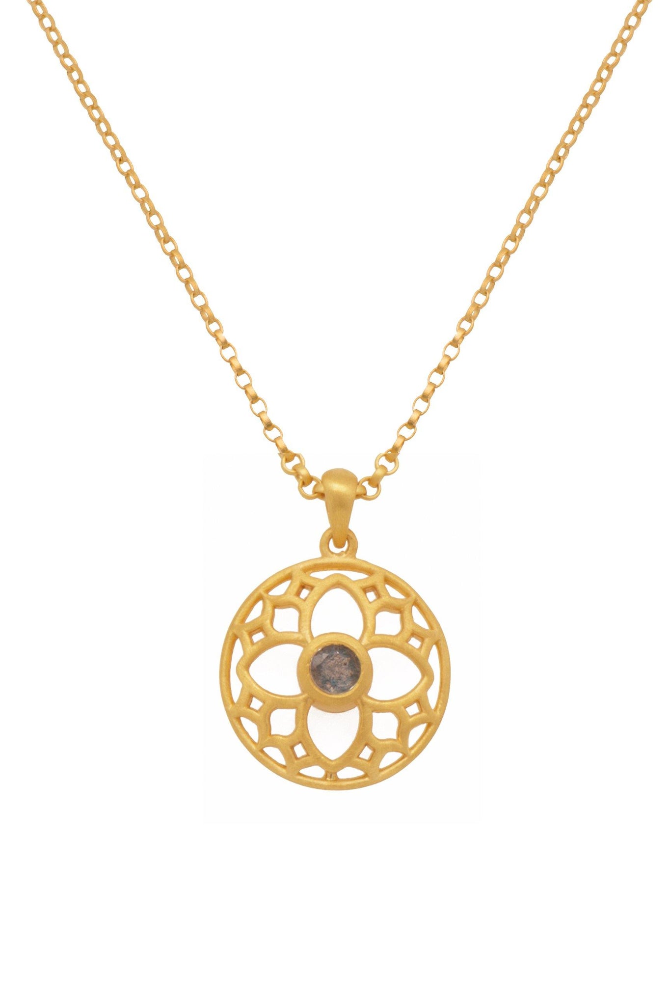 JOYFUL CIRCLE PENDANT 20MM LABRODORITE 24K GOLD VERMEIL - Joyla Jewelry