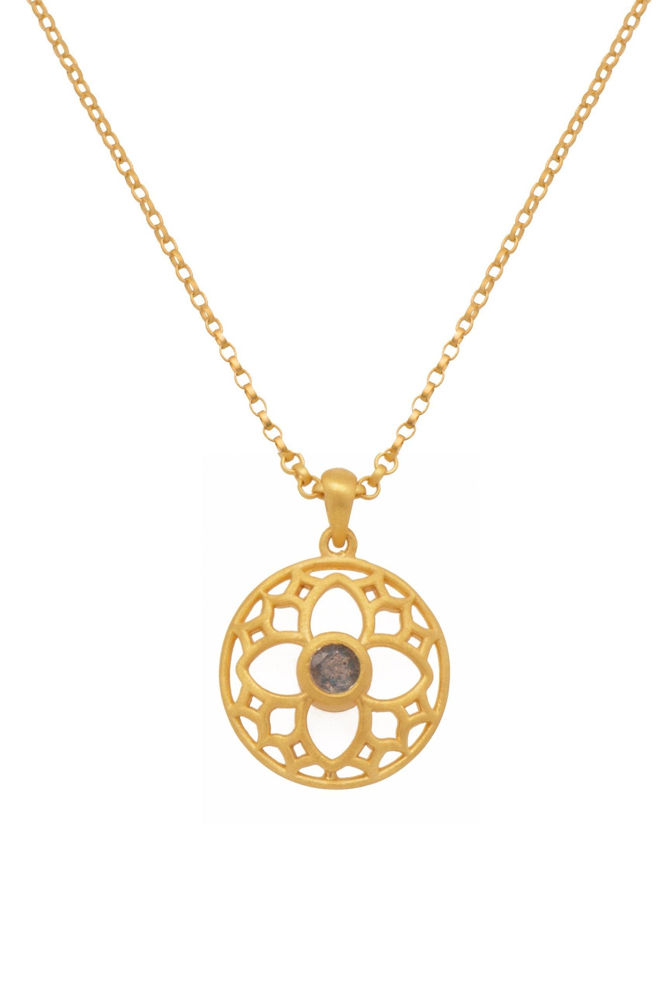 JOYFUL CIRCLE PENDANT 20MM LABRODORITE 24K GOLD VERMEIL - Joyla Jewelry