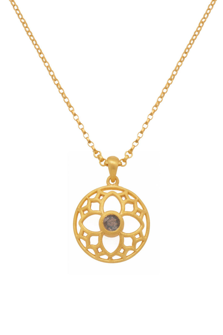 JOYFUL CIRCLE PENDANT 20MM LABRODORITE 24K GOLD VERMEIL - Joyla Jewelry