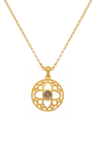 JOYFUL CIRCLE PENDANT 20MM LABRODORITE 24K GOLD VERMEIL - Joyla Jewelry