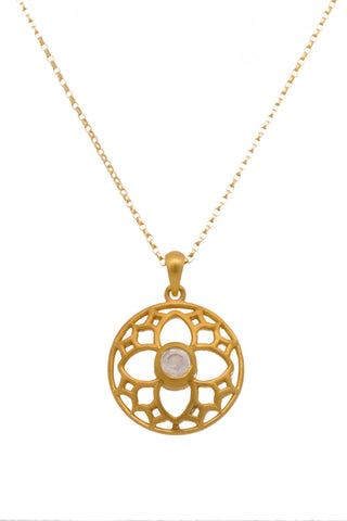 JOYFUL CIRCLE PENDANT 20MM RAINBOW MOONSTONE 24K GOLD VERMEIL - Joyla Jewelry