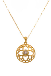 JOYFUL CIRCLE PENDANT SMALL ROSE QUARTZ 24K GOLD VERMEIL - Joyla Jewelry