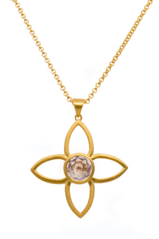 JOY FLOWER PENDANT 40MM ROSE QUARTZ 24K GOLD VERMEIL - Joyla Jewelry