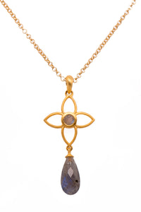 Labradorite Faceted Joy Flower Pendant 20MM With Drop 24K Gold Vermeil