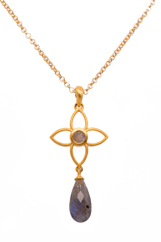 Labradorite Faceted Joy Flower Pendant 20MM With Drop 24K Gold Vermeil