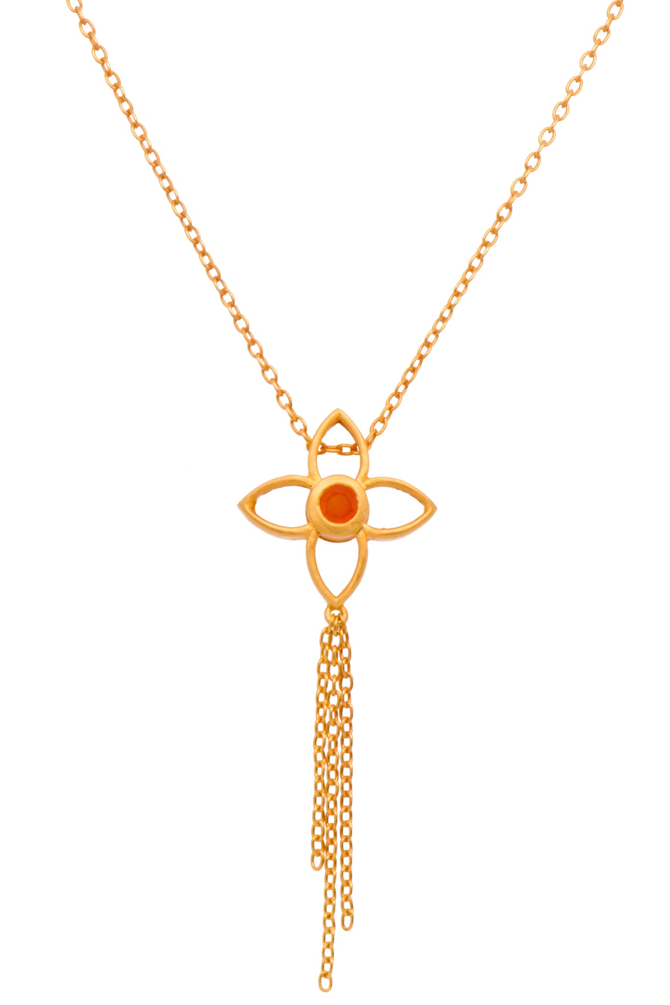 Carnelian Joy Flower Necklace With Tassel 16"/18" 24K Gold Vermeil